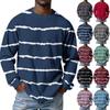 Men's Casual Stylish Striped Texture Printed Shirt - Men's Round-neck Long-sleeve Shirt