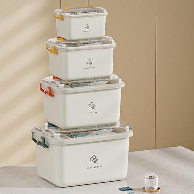 Boîte à médicaments portable de grande capacité avec compartiments superposés pour le stockage d'urgence et de premiers secours.