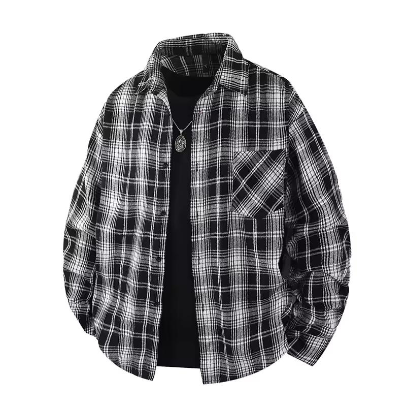 

Shirts Men Casual Men Shirts Male Spring Summer Plaid Long Sleeves Shirts Clothing Youth Boy Coats S-5XL S чорний