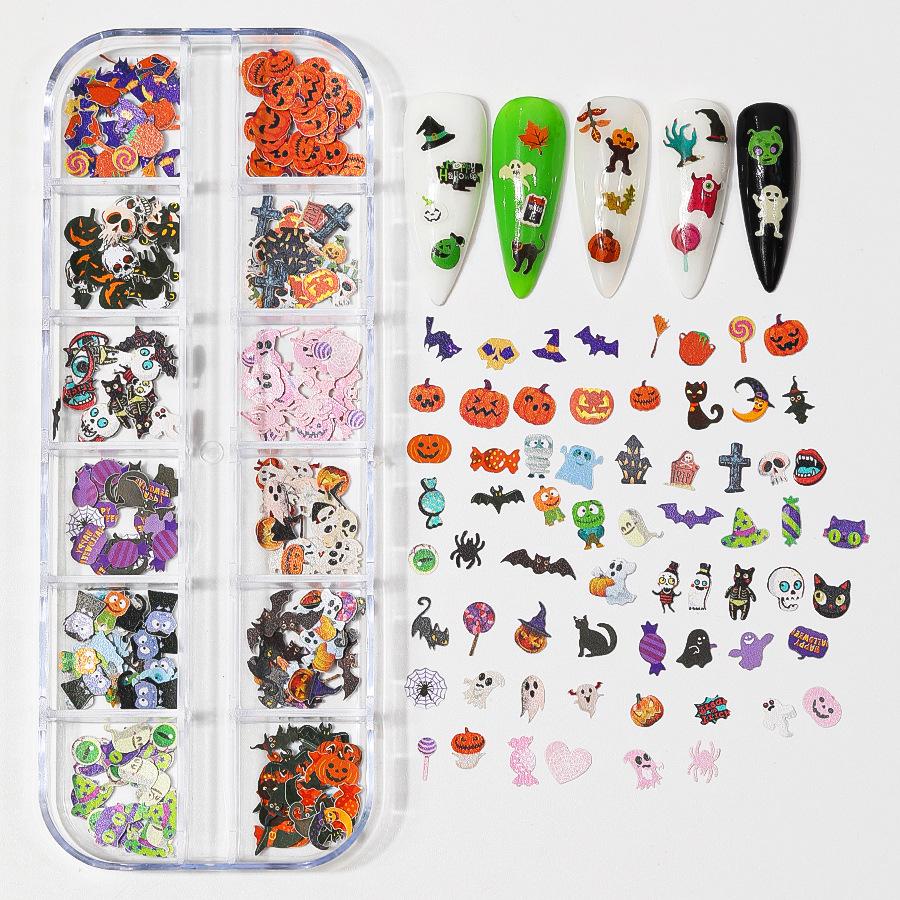 2024 Halloween Nagelkunst Set: Totenkopf, Geist, Spinne & Fledermaus Legierungsdekorationen