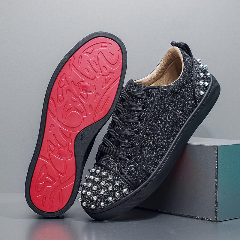 Sneakers Casual Men Designer Rivet Bling Punk Board Shoes Fashion Microfiber Leather Fabric Height Increased Flat Platform Shoes