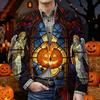 Men's Halloween Printed Corduroy Warm Blazer Jacket with Pockets Casual Suit Coat Button Front Corduroy Fabric Outerwear for Fall and Winter