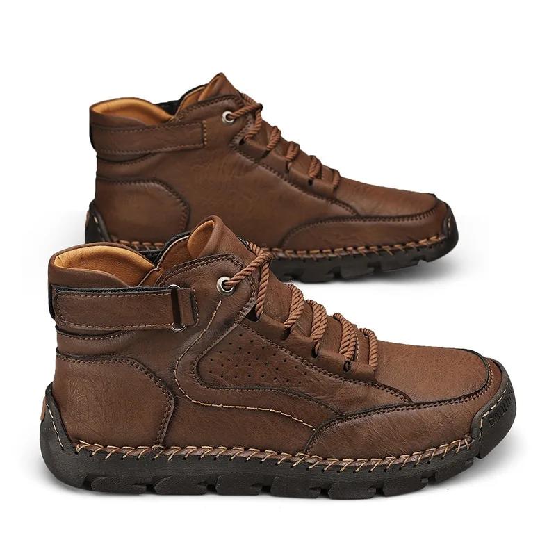 Fashion Men's Hand-stitched Boots Plus-size Casual Shoes Comfortable Soft Ankle Boots Outdoor Non-slip Wear Boots 2025