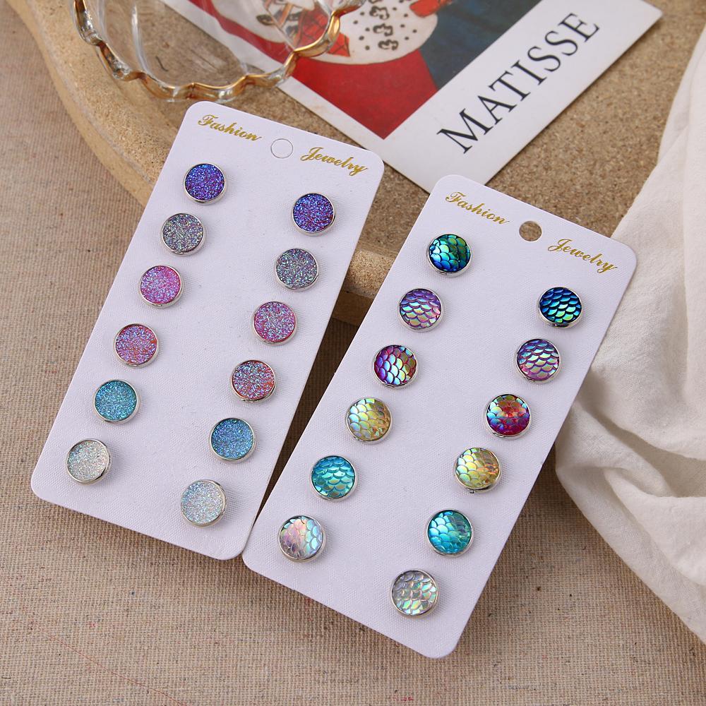 

Модные великолепные красочные хрустальные гравийные серьги из сплава с рыбьей чешуей, комплект женских ювелирных украшений, подарок на вечеринку 2 разноцветный