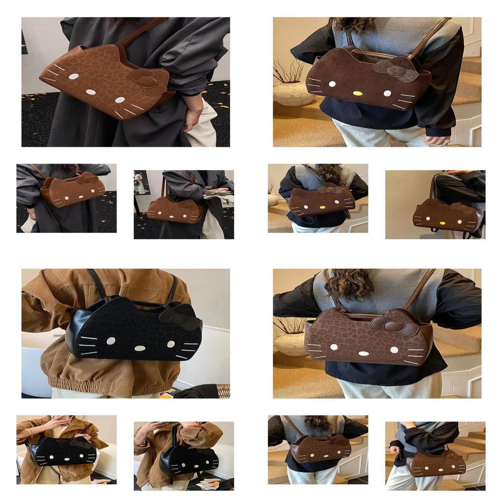 Hello Kitty Vintage Leopard Pattern Backpack With Pu Materialcompact Storage For Women