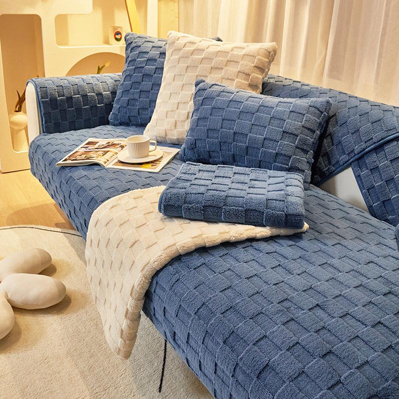 Plush Sofa Cushion Winter Nordic Non-Slip Seat Cushion Backrest Cover Towel Modern Simple Winter Leather Sofa Cover Cover Cloth