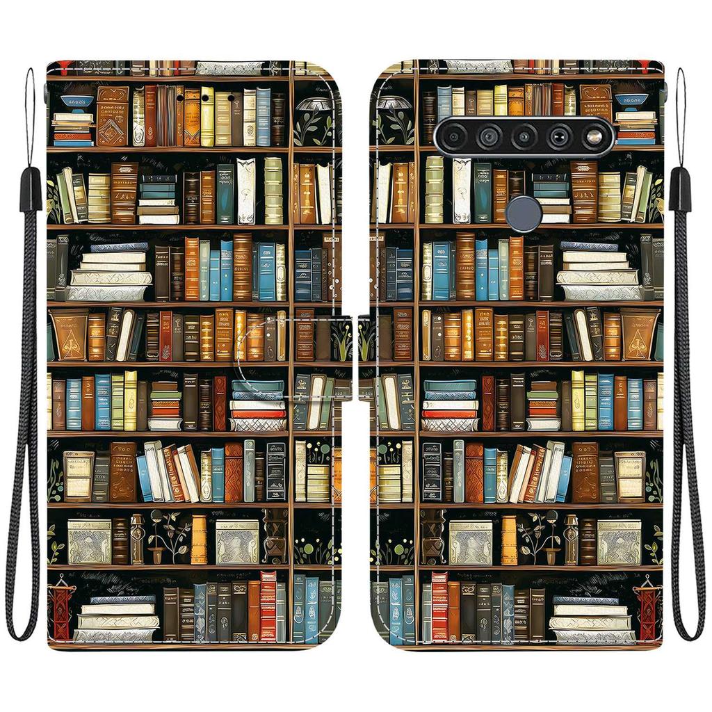 Handmade PU Leather Flip Case for LG K61 Anti-Slip Shockproof Cover with Wrist Strap & Heart/Rose Cat Designs