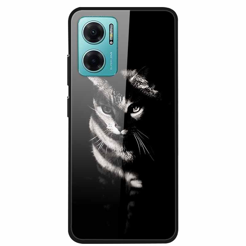 Case For Xiaomi Redmi Note 11E Luxury Tempered Glass Hard Back Cover For Redmi Note 11E Capa Shockproof Flower Funda Wolf Coque