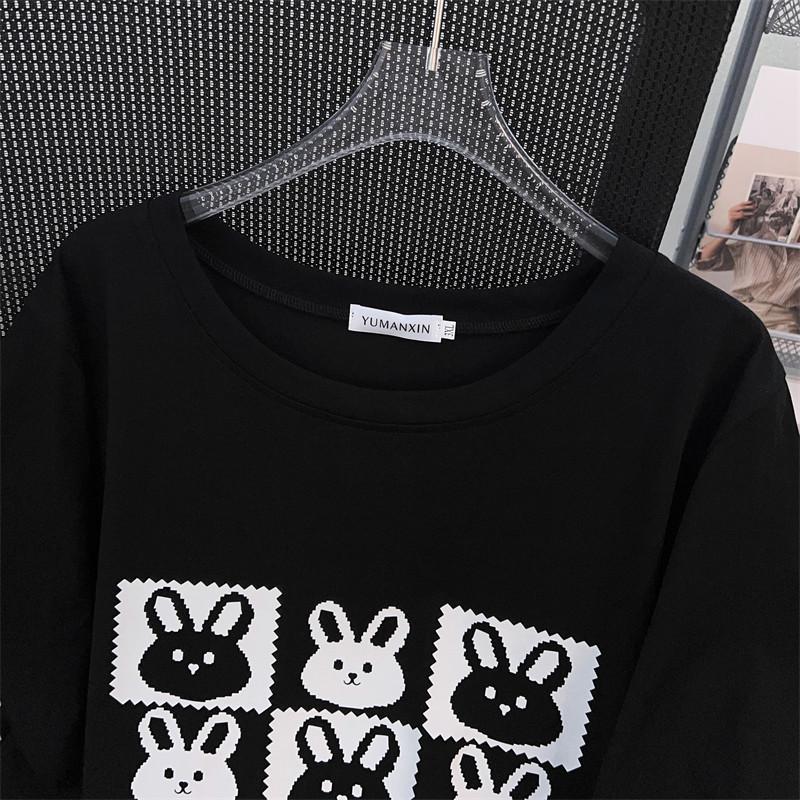 Women's Plus Size Loose Slimming Mid-Length Round Neck T-Shirt, Short-Sleeved, Fits Up to 350 Jin