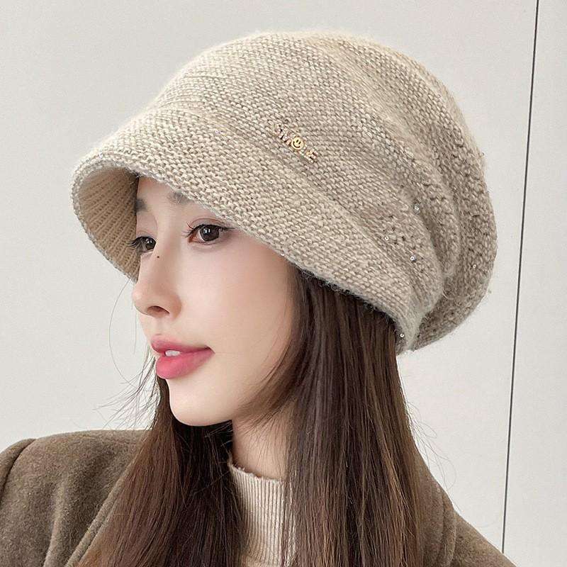 Damen Herbst- und Winter-Stapelhut Kältefest und Warm Krempe Vielseitige Mode Strickmütze