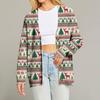 Women's Fashion Long Sleeve Christmas Print V-Neck Button Loose Cardigan Top