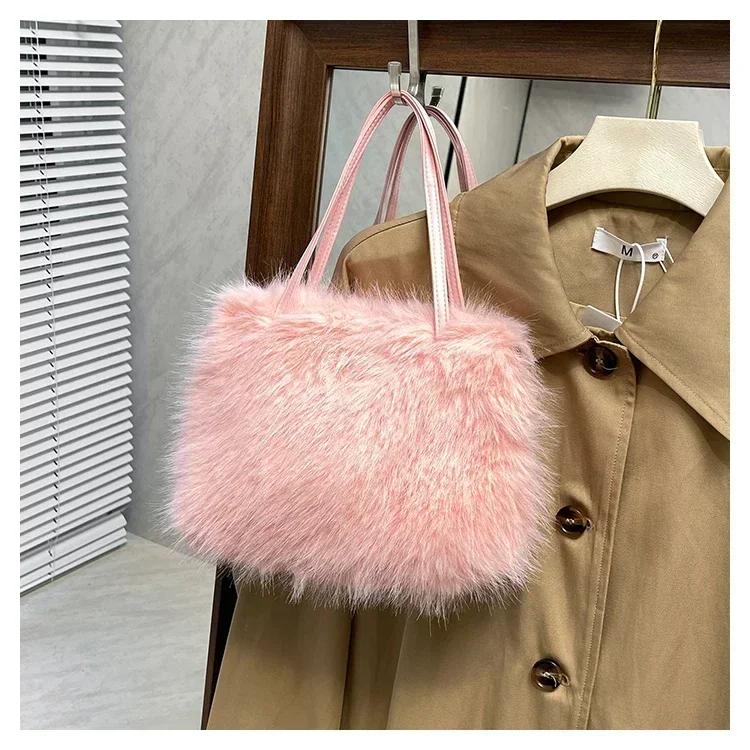 Genți de umăr pătrate din blană rafinată iarnă stil nou frumos stil proaspăt fierbinte fată genți calde casual super cool