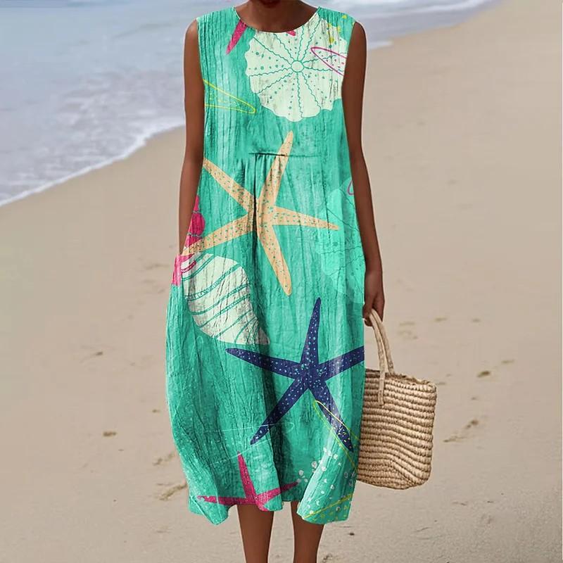 Sleeveless dress new pleated large version loose casual round neck D printing source