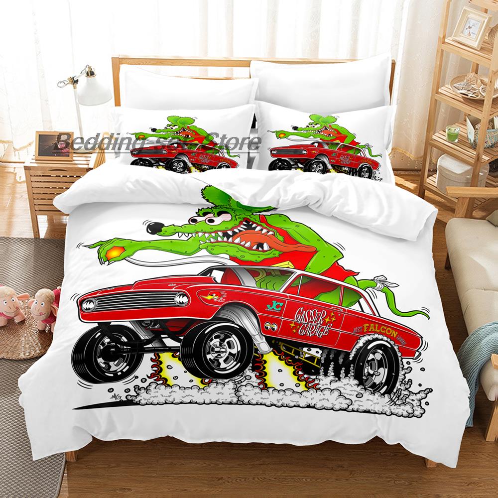 New Rat Fink Bedding Set Single Twin Full Queen King Size Bed Set Aldult Kid Bedroom Duvetcover Sets 3D Anime Bed Sheet Set