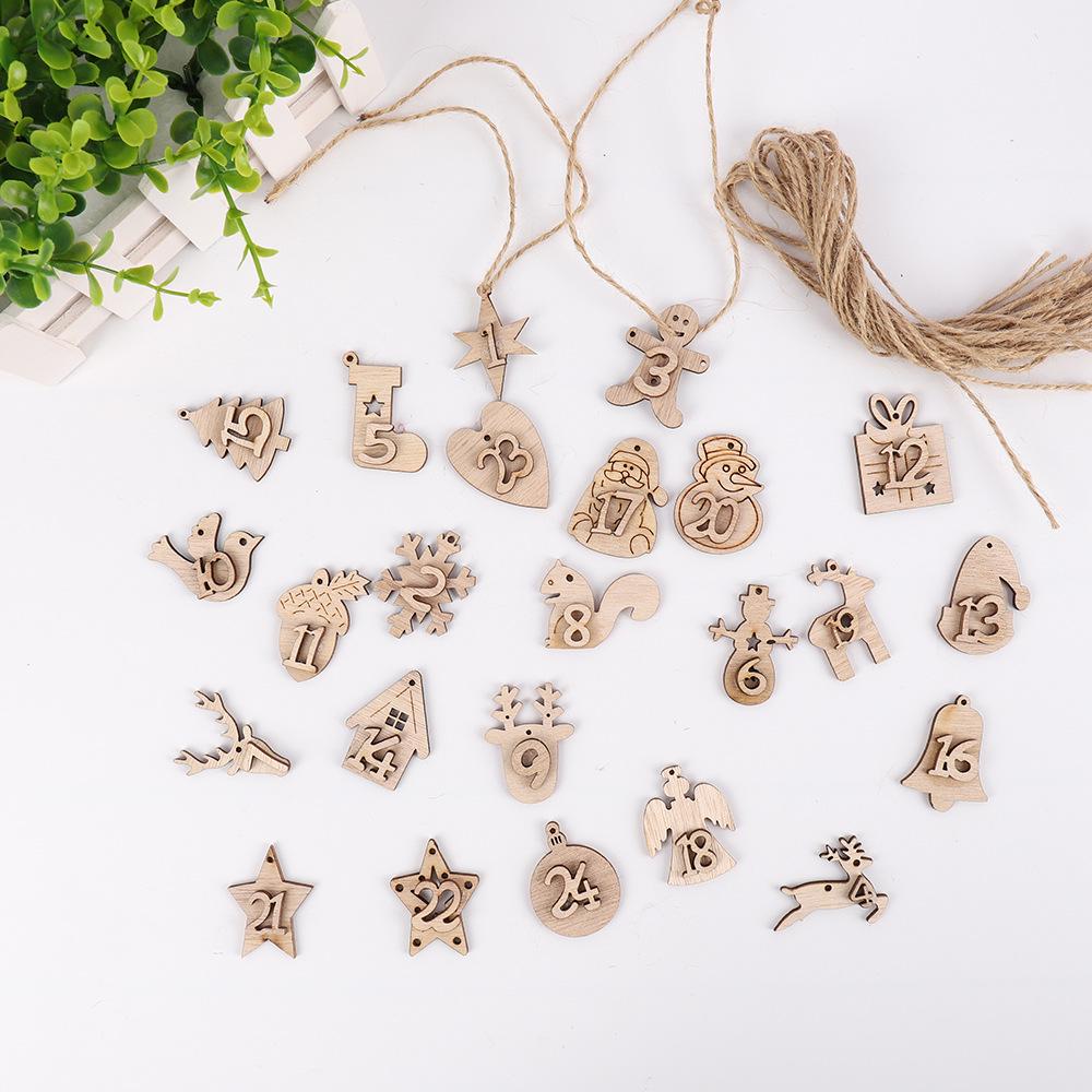 Wooden Christmas Advent Calendar Pendants: 24 Numbered Countdown Tags & Gift Bag Ornaments