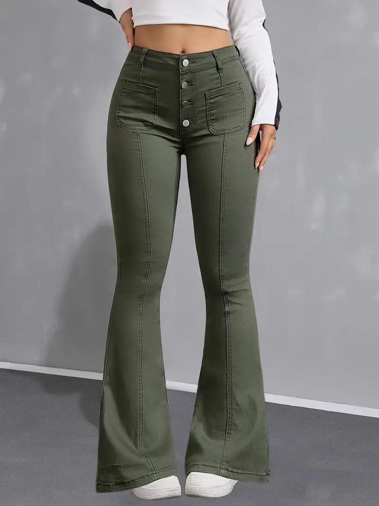 Pantalones Vaqueros Casuales Elásticos Europeos-Americanos de Múltiples Filas Adelgazantes 2025
