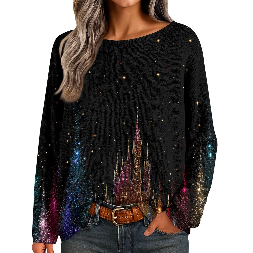 Womens  Fall Sweaters Long Sleeve Print Tops Pullover Sweaters Loose Dressy Casual Basic Clothes