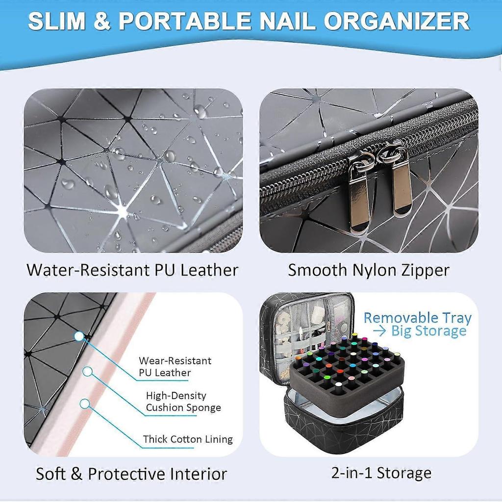 Doppellagige Nagellack-Organizer-Tasche mit UV-Lampenfach, fasst 30 Flaschen, großes Fassungsvermögen