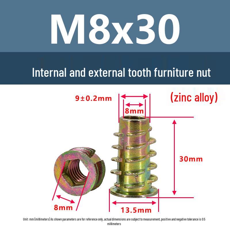 Zinc Alloy Colored Internal/External Thread Hex Socket Furniture Nut M4M5M6 with Washer and Trapezoidal Design Hardware Accessories