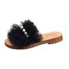 2025 Summer New Fairy Style Pearl Slippers Women Wear Flat Bottom Thin Bottom One Word Drag Beach Sandals with Skirt