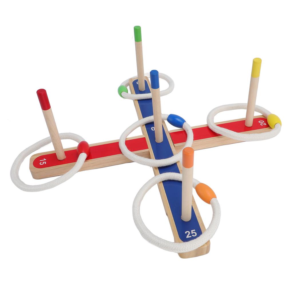 Toss Ring Game Set for Kids Wooden Develops Logic Brain Training 5 Poles Indoor Outdoor Toddler Toss