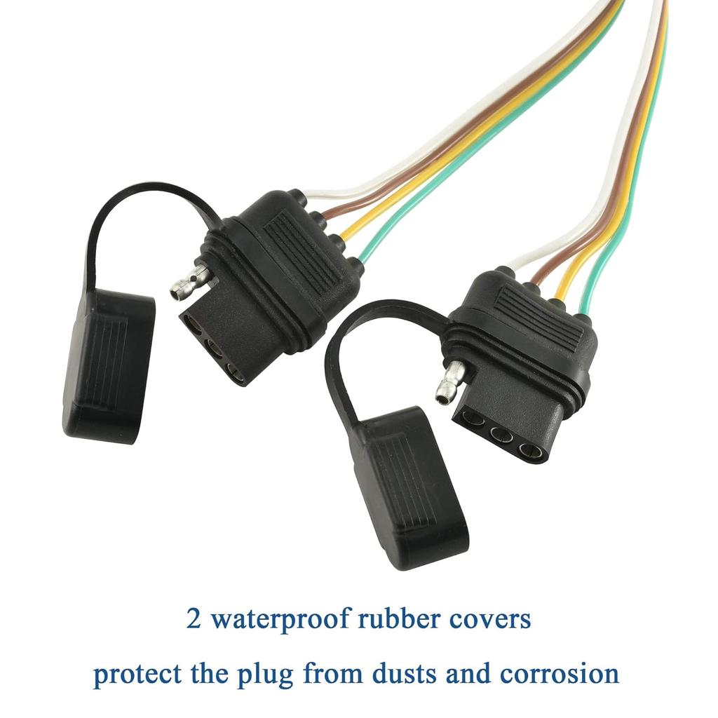 Oyviny 4 Pin Flat Y-Splitter Plug Adapter With 17.5 Inch Trailer Extension Harness For LED Tailgate Light Bar And Trailer Lights Pure Copper Wires