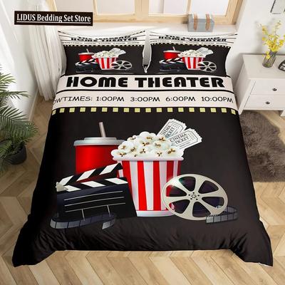 Set Copripiumino Cinema Biglietto del Cinema Set Biancheria da Letto Pellicola Copripiumino Decorazione Camera da Letto Copriletto Misura Matrimoniale 3pz