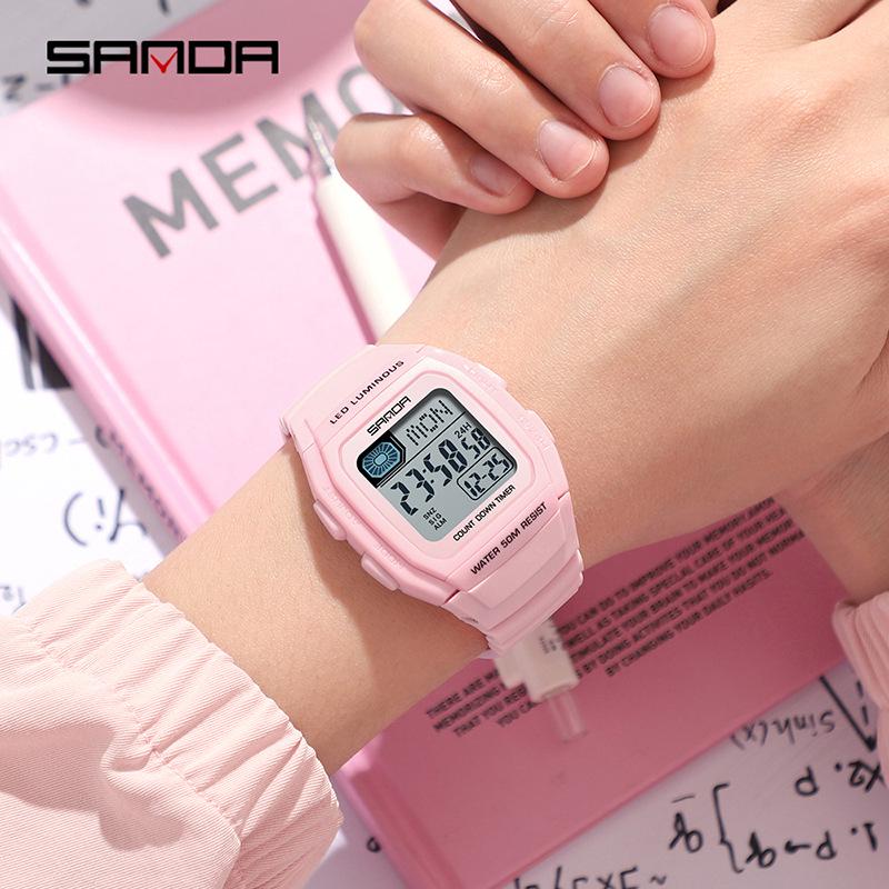 Sanda Universal Multifunctional Waterproof Sport Watch - Small Square Design for Students