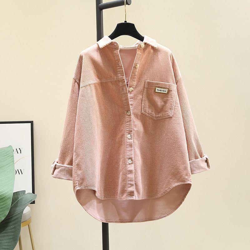 Women's Winter Thick Corduroy Long Sleeve Korean-Style Loose Mid-Length Cardigan Shirt
