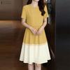 ZANZEA Women Casual Round Neck Loose Short Sleeve Patchwork Dress