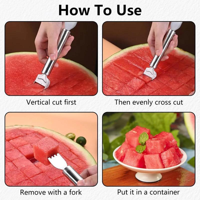 1-5PCS 2-in-1 Stainless Steel Fruit Cutter Watermelon Fork Slicer Portable Kitchen Tool for Home Party Camping