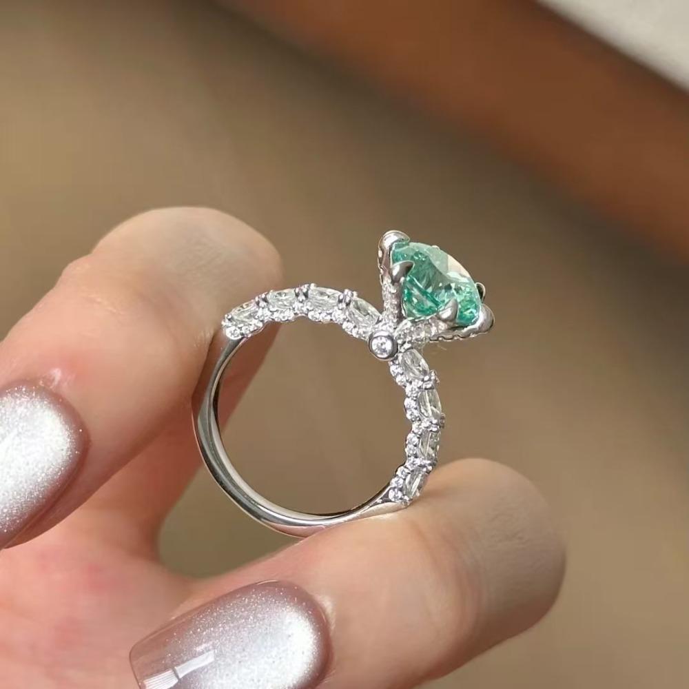 Women Paraiba Green Mint Wave Ring 3 Carat Green Diamond Wedding Band Light Luxury Micro Pave Fashion Jewelry