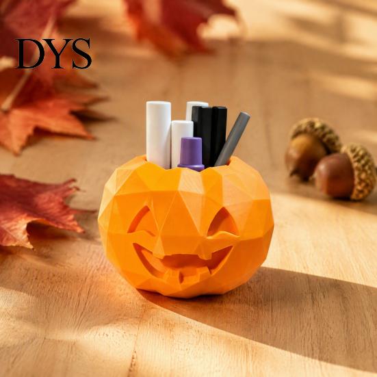 Creative Photography Props 3D Printed Geometric Pumpkin Pen Holder, Halloween Desktop Organizer, DIY Hand Painted Ornament Storage Container