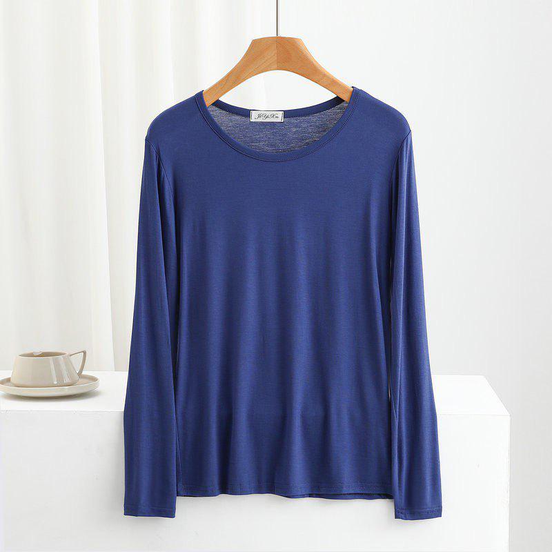 Women's Spring/Summer Modal Round Neck T-shirt - Thin Long Sleeve, Loose, Slimming, Plus Size, Outerwear Top