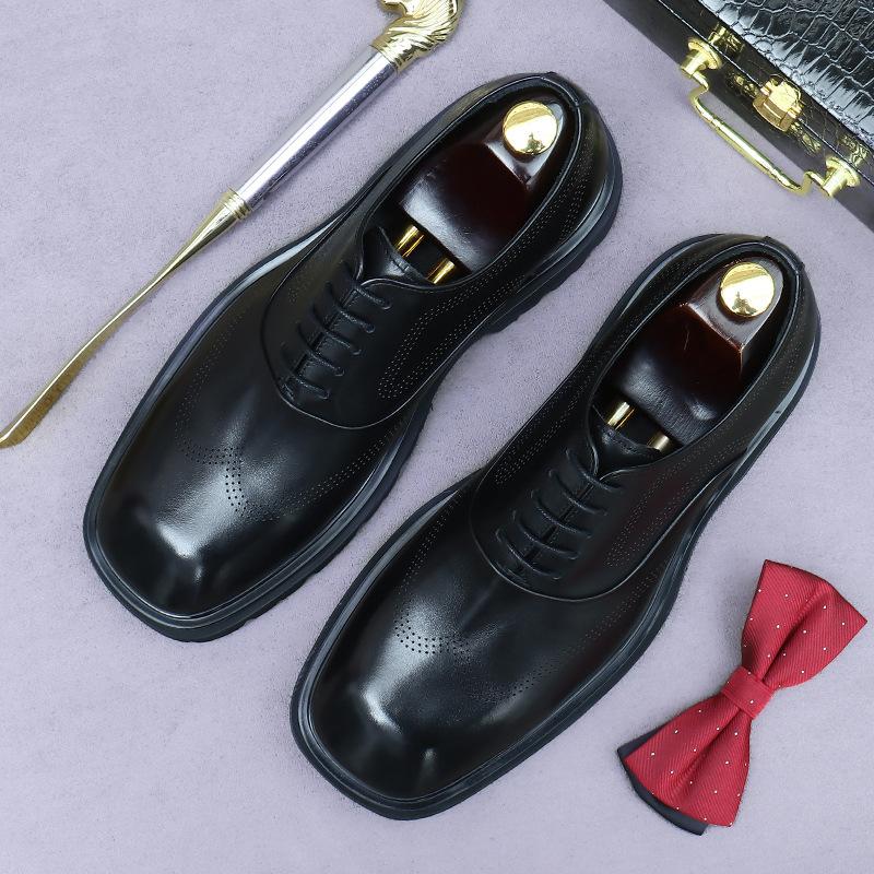 Men's leather shoes business casual shoes cowhide thick sole heightening dress shoes men's leather versatile
