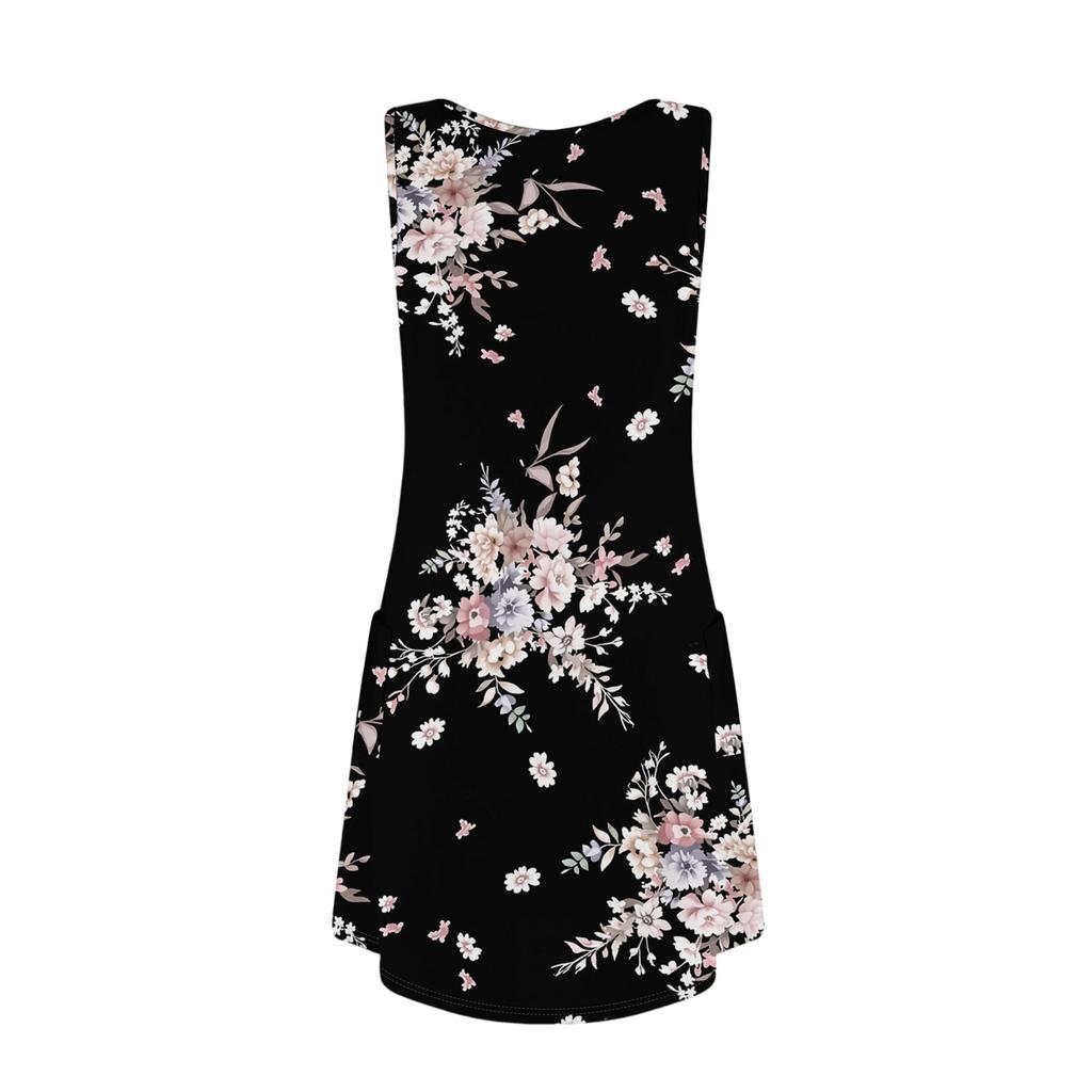 Dames casual zonnejurk met zakken Zomer Boho strandjurk Bloemenblouses voor dames T-shirts Jurk V-hals Losse tankjurken