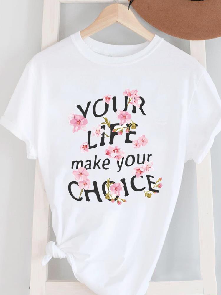 (Asian Size) Women's Top T Female Print Short Sleeve T-shirts Fashion flower letter O-neck Casual Clothing  Graphic Tee