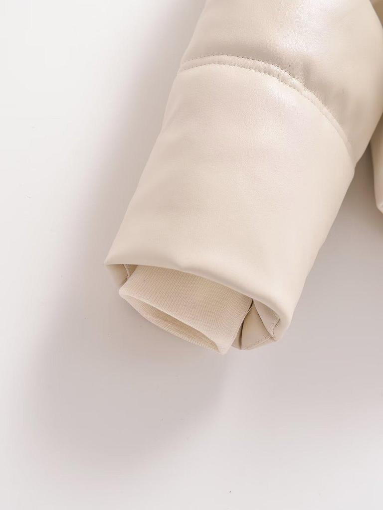 2024 Winter Damen Kunstleder Kapuzenjacke Baumwollgepolsterter Mantel