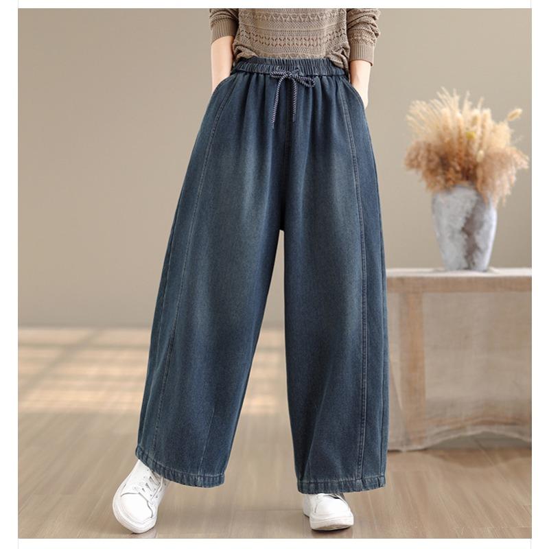 DIMANAF 2025 Autumn Winter Plus Size Jeans Thicken New Women Vintage Cotton Denim Long Pants Flocking