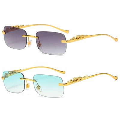 Small Rimless Rectangle Sunglasses Women Luxury Brand Fashion Leopard Shade Square Sun Glasses