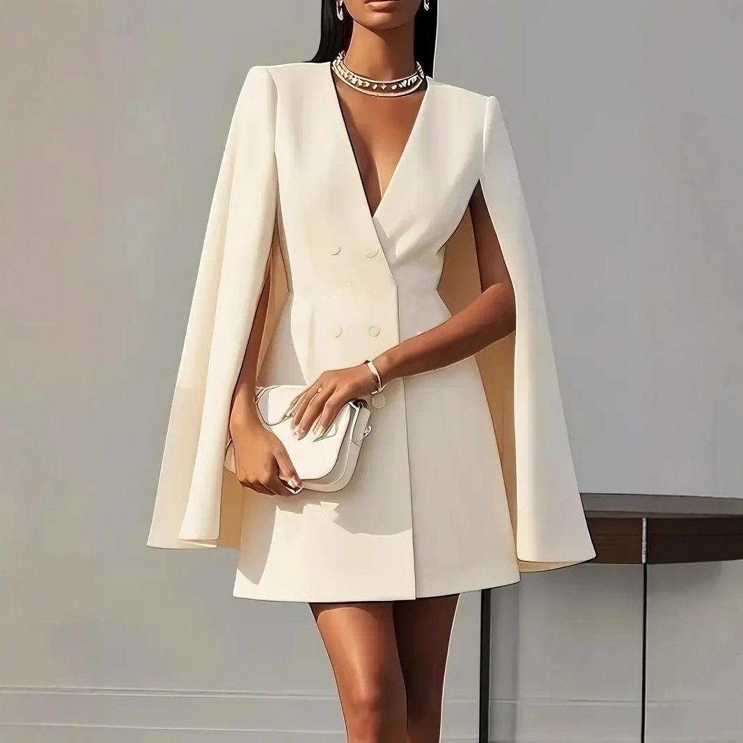 2026 Autumn Commuter Double-breasted Shawl Cloak Solid Color Suit Dress Women s Clothing S абрикосовый