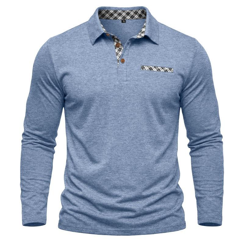 American Style Spring Autumn Men's Polo Shirts Long Sleeve Smart Casual Turn Down Collar Pull On Polos Man