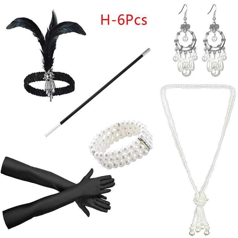 1 Set Costum Cosplay Flapper anii 1920 Bandă de Pene Colier de Perle Mănuși Lungi Accesorii Mascaradă Gatsby