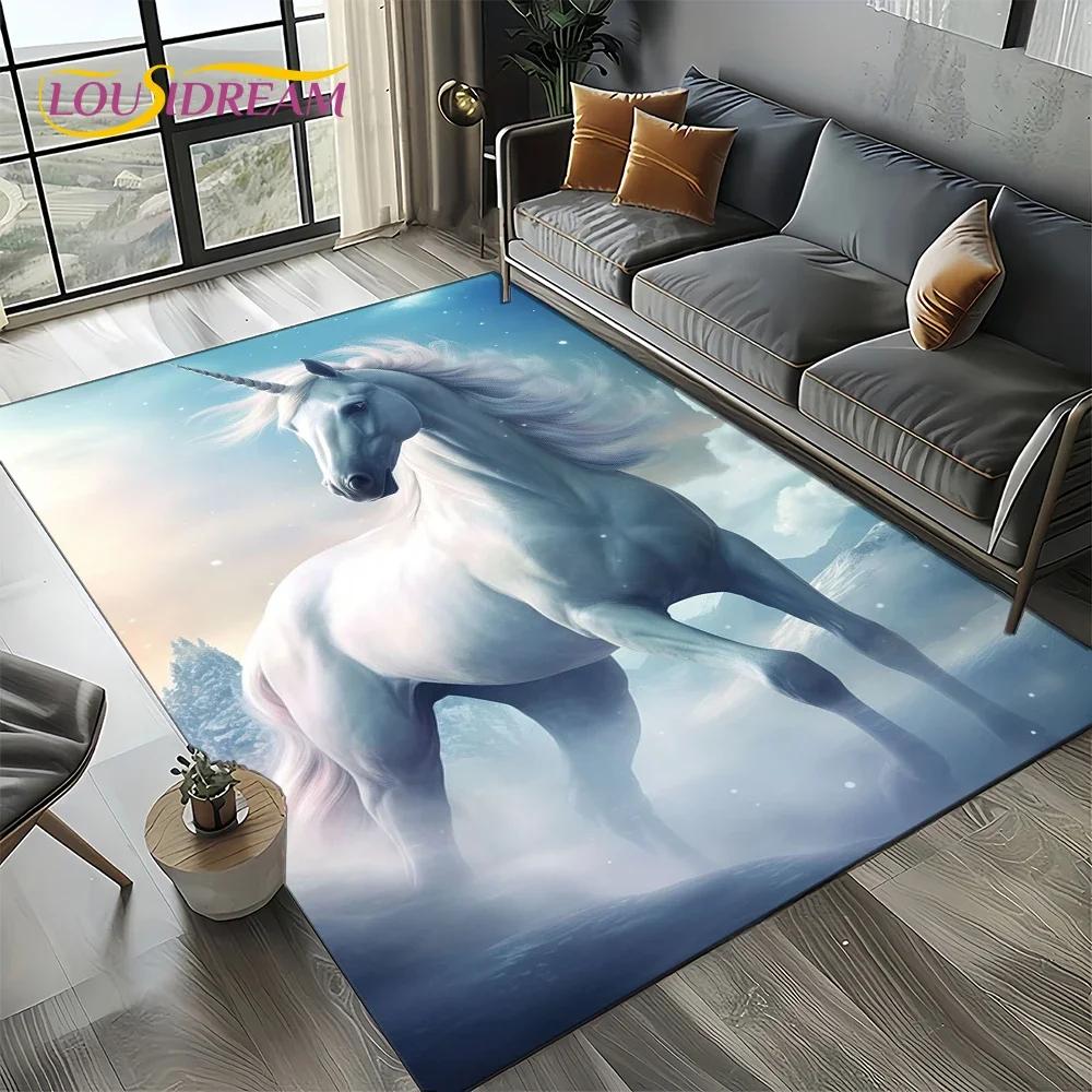 3D Cute Unicorn Cartoon Dream Girl Carpet Rug for Living Room Bedroom Home Sofa Decoration,Kid Area Rug Non-slip Floor Mat Gift