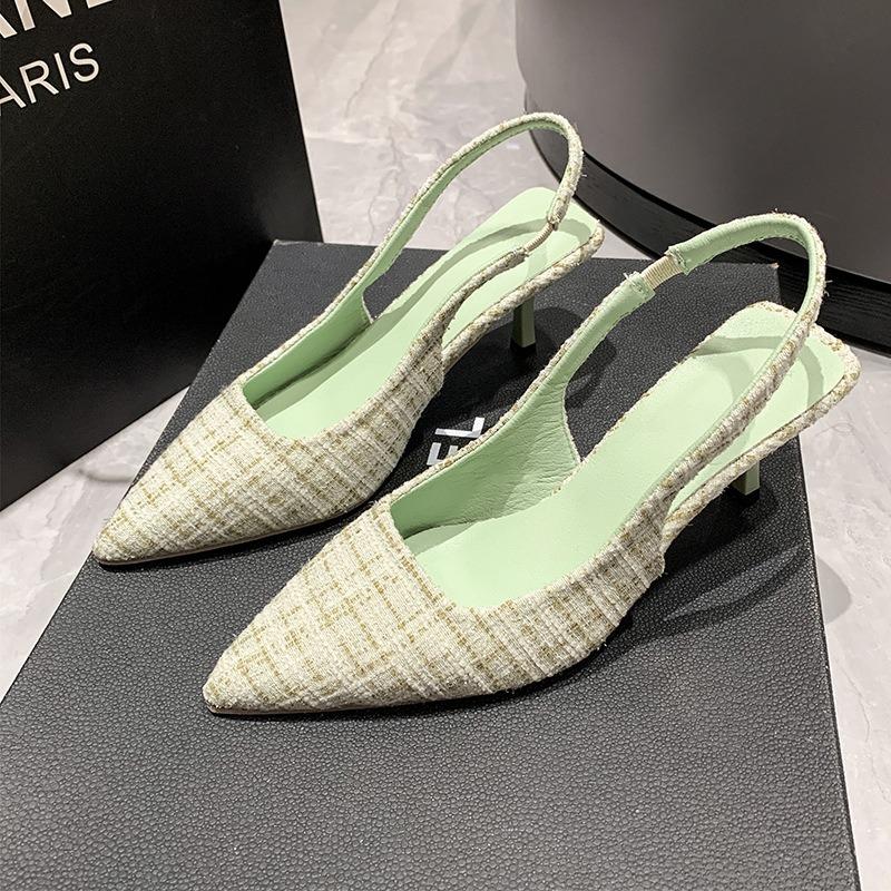 New Summer High-heeled Bag Head Rear Empty Sandals Women's Thin-heeled Pointed Large-size Single Shoes