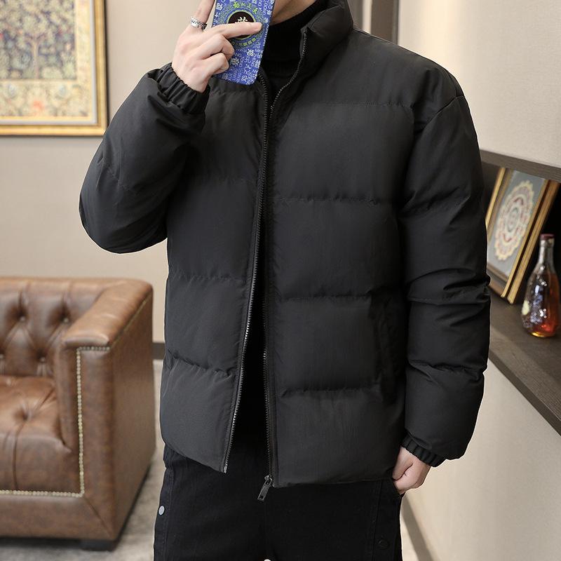 Jaqueta masculina de algodão com gola alta, jaqueta de algodão de inverno para baixo, nova marca de tendência de inverno masculina, cor sólida, jaqueta grande de algodão, roupas masculinas