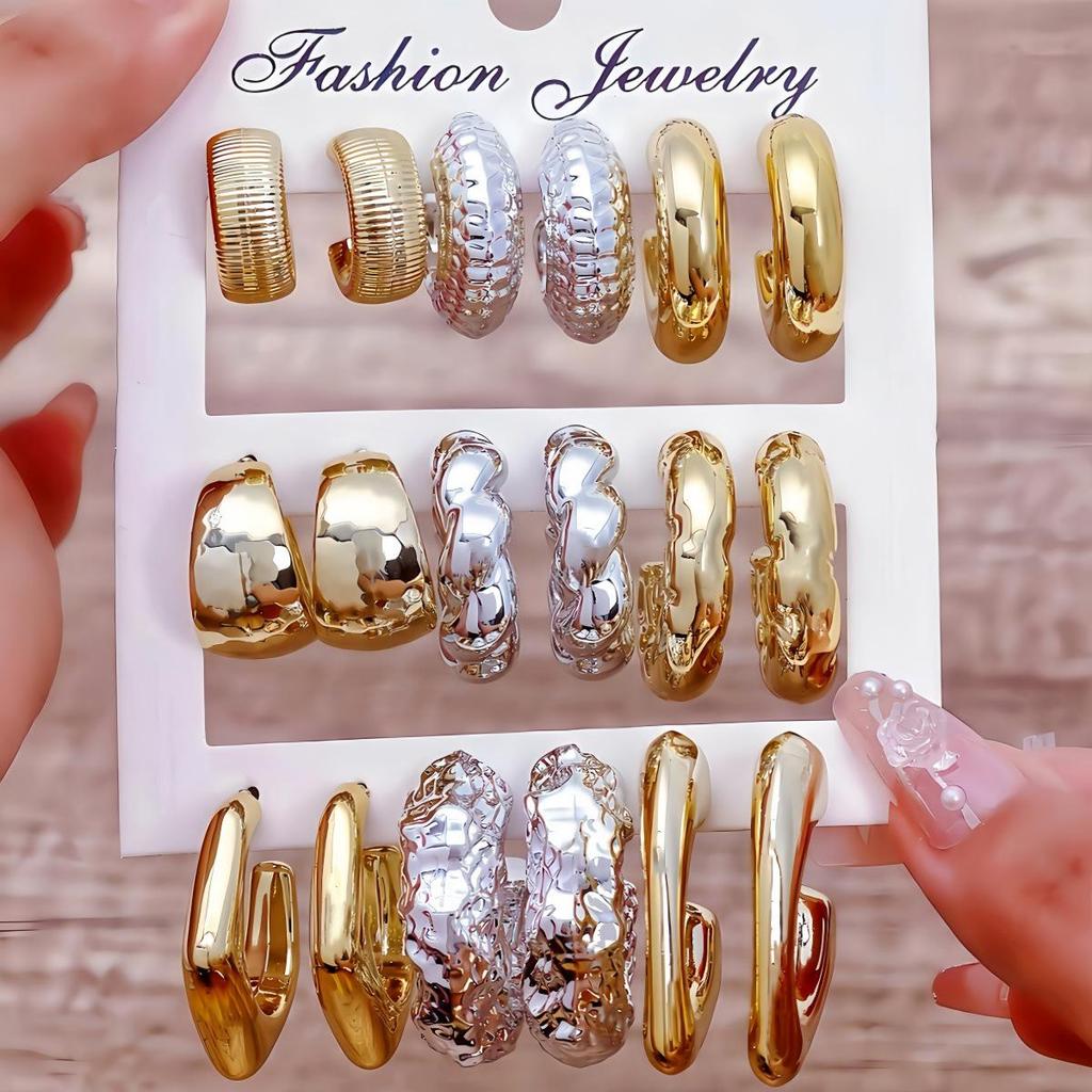 Cross-border Creative Geometric C-shaped Twist Ribbed Earring Set