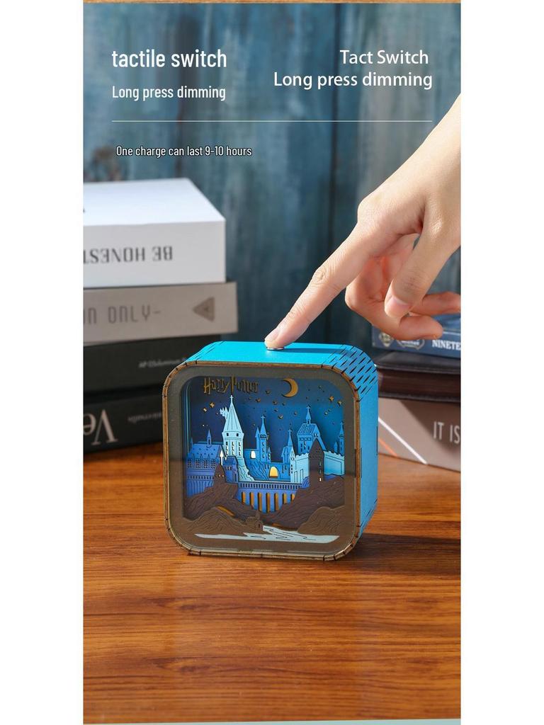 Luminária de Noite em Madeira Esculpida Harry Potter Hogwarts – Presente Criativo de Aniversário e Ornamento de Mesa para Crianças