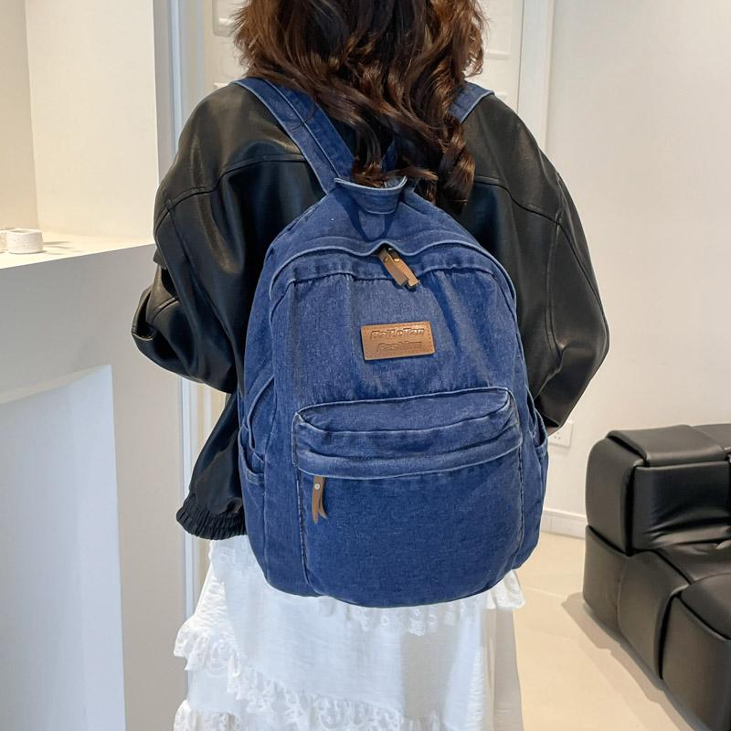 Denim Ryggsäck Dam Ryggsäck med stor kapacitet Student Skolväska