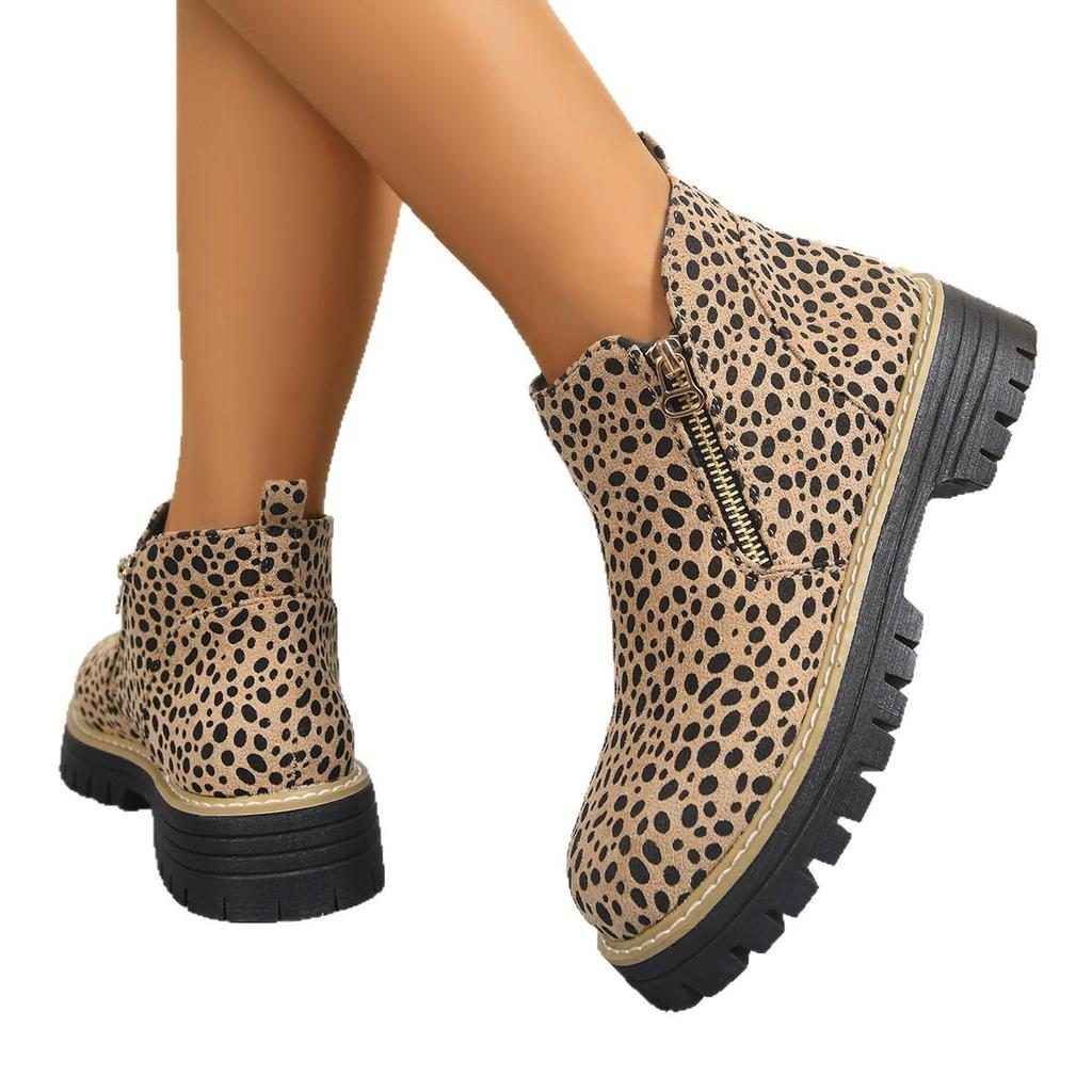 Autumn Leopard Print Chunky Heel Chelsea Boots – Versatile Pointed Toe Women's Fashion